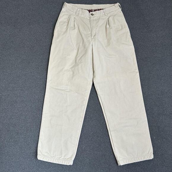 L.L. Bean Double L Comfort Waist Pants Mens 30x28 Beige Khaki Flannel Lined - Picture 2 of 12